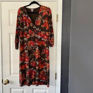Fall J. Jill Fitted Floral 3/4 Sleeve Dress